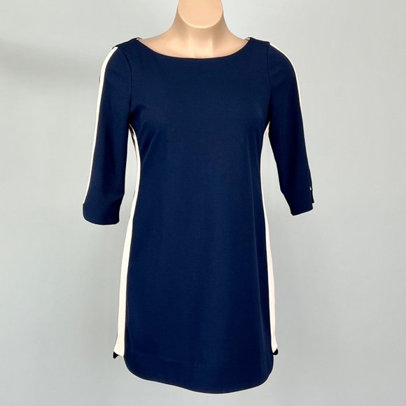 Vince Camuto Navy Blue Side Stripe Shift Dress 14 - Picture 2 of 10